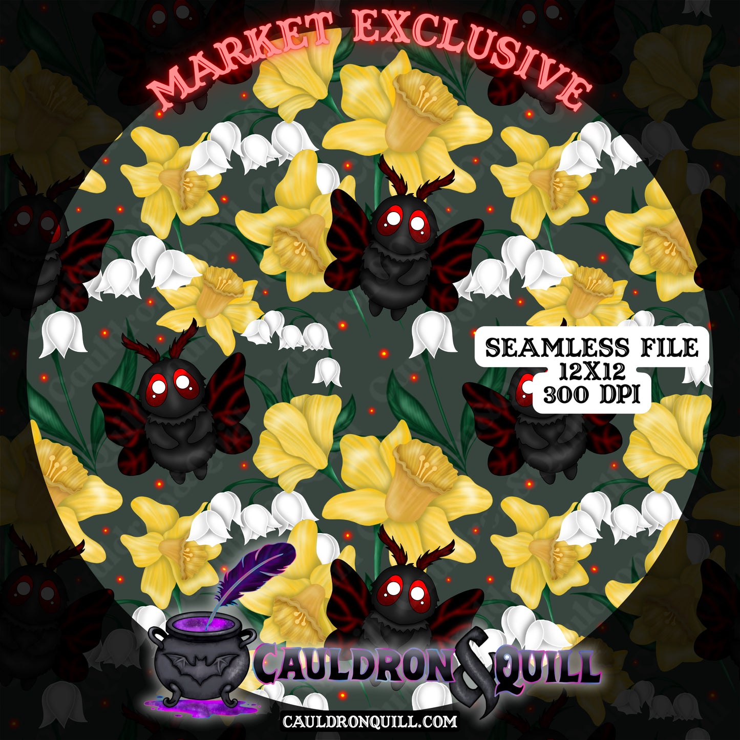 Floral Mothman Seamless