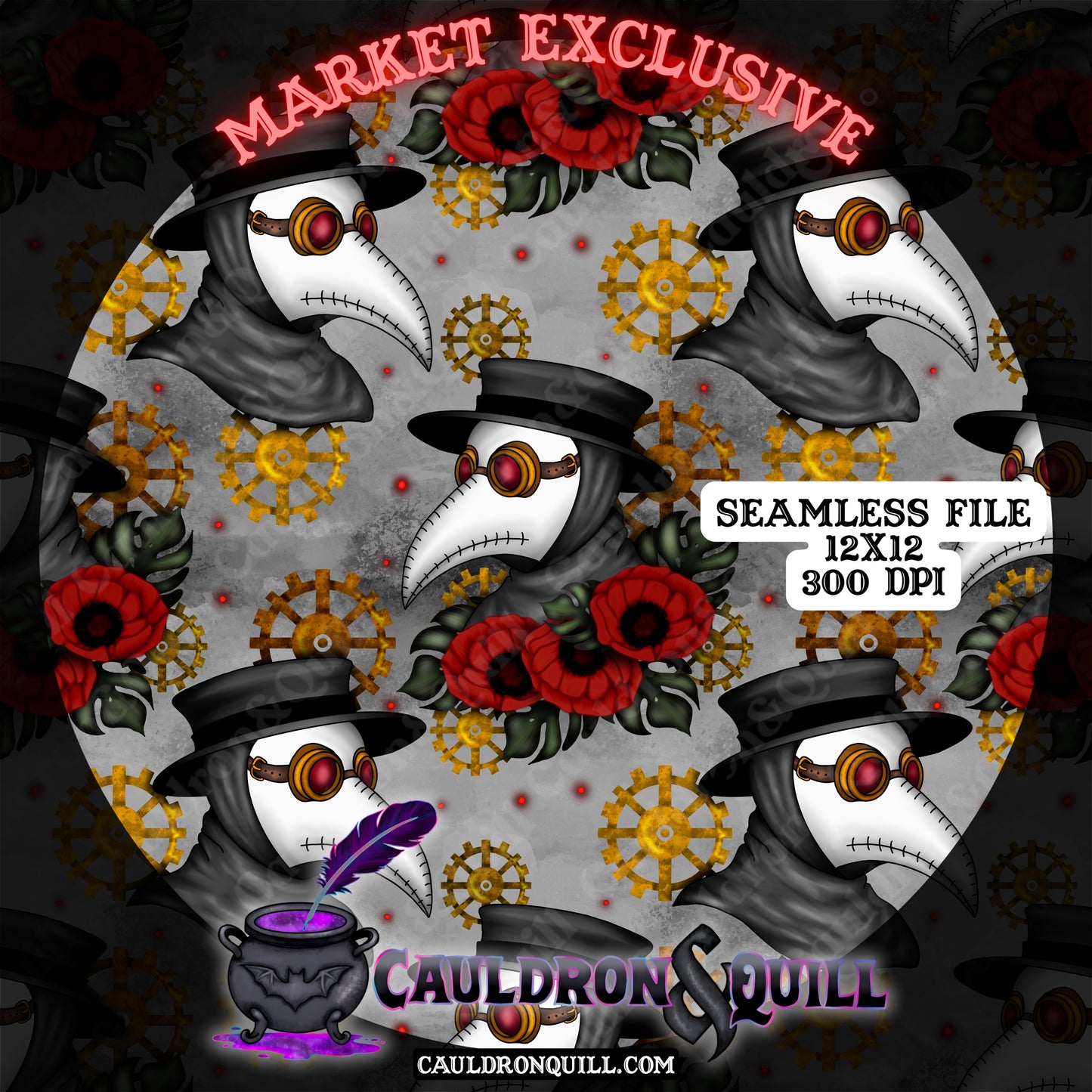 Steampunk Plague Doctor Seamless